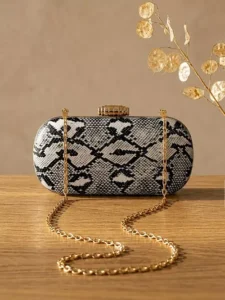 Dark mocha brown exotic printed premium handbag clutch for weddings and parties.