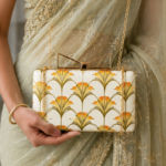Clutiva Art Deco Bloom Satin Box Clutch – Ivory Gold Edition