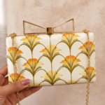 Clutiva Art Deco Bloom Satin Box Clutch – Ivory Gold Edition