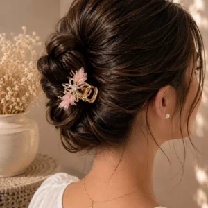 Clutiva Ivory Crystal Floral Gold Hair Barrette Luxury Hair Claw Clip